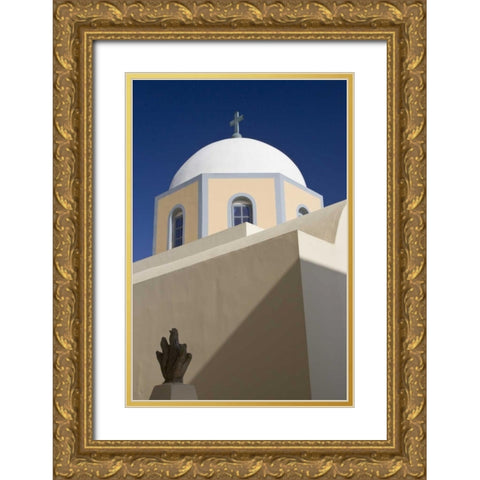 Greece, Santorini Church dome against blue sky Gold Ornate Wood Framed Art Print with Double Matting by Young, Bill