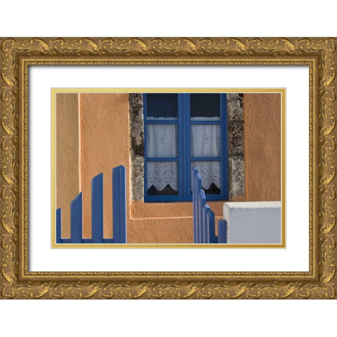 Greece, Santorini Open blue gate and window Gold Ornate Wood Framed Art Print with Double Matting by Young, Bill