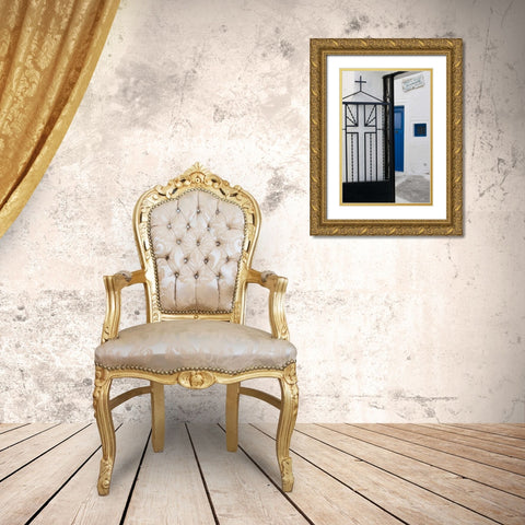Greece, Santorini Black iron church gate Gold Ornate Wood Framed Art Print with Double Matting by Young, Bill