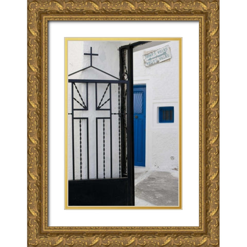 Greece, Santorini Black iron church gate Gold Ornate Wood Framed Art Print with Double Matting by Young, Bill