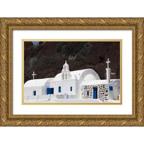 Greece, Santorini White Greek Orthodox church Gold Ornate Wood Framed Art Print with Double Matting by Young, Bill