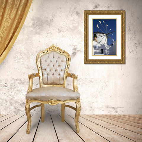 Greece, Santorini Windmill against blue sky Gold Ornate Wood Framed Art Print with Double Matting by Young, Bill