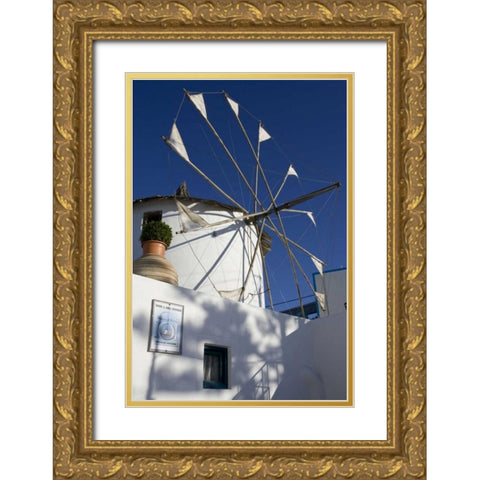 Greece, Santorini Windmill against blue sky Gold Ornate Wood Framed Art Print with Double Matting by Young, Bill