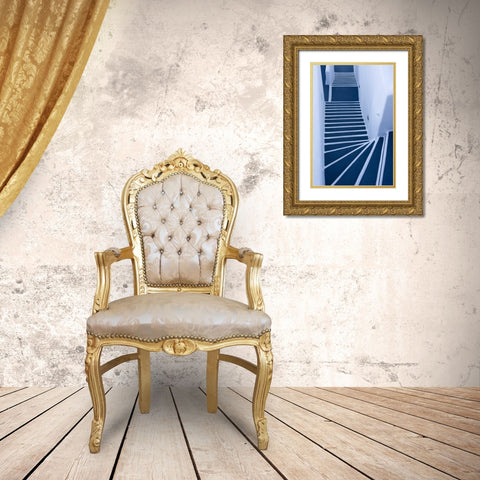 Greece, Santorini Painted blue and white stairs Gold Ornate Wood Framed Art Print with Double Matting by Young, Bill