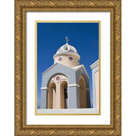 Greece, Santorini Church bell tower against sky Gold Ornate Wood Framed Art Print with Double Matting by Young, Bill