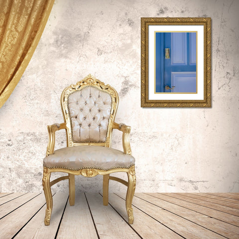 Greece, Santorini Blue door with knocker Gold Ornate Wood Framed Art Print with Double Matting by Young, Bill