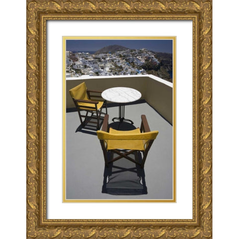 Greece, Santorini Balcony overlooking the town Gold Ornate Wood Framed Art Print with Double Matting by Young, Bill