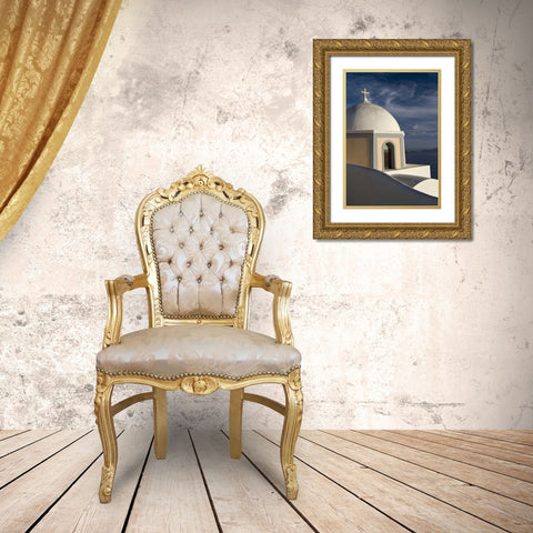 Greece, Santorini Church dome against clouds Gold Ornate Wood Framed Art Print with Double Matting by Young, Bill