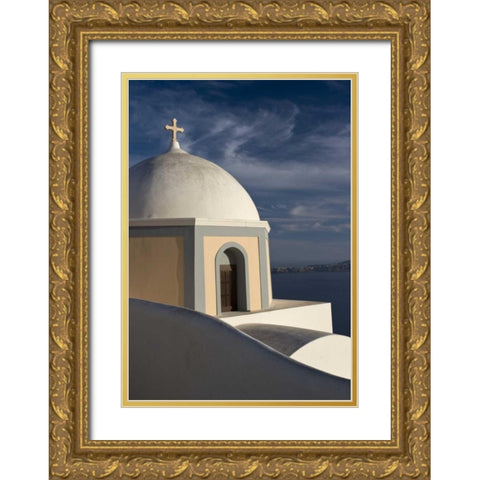 Greece, Santorini Church dome against clouds Gold Ornate Wood Framed Art Print with Double Matting by Young, Bill