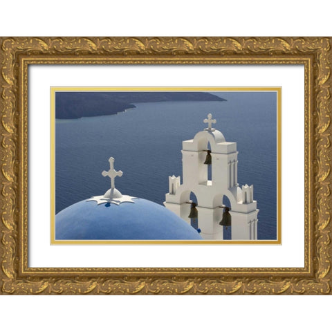 Greece, Santorini Church overlooking the Aegean Gold Ornate Wood Framed Art Print with Double Matting by Young, Bill