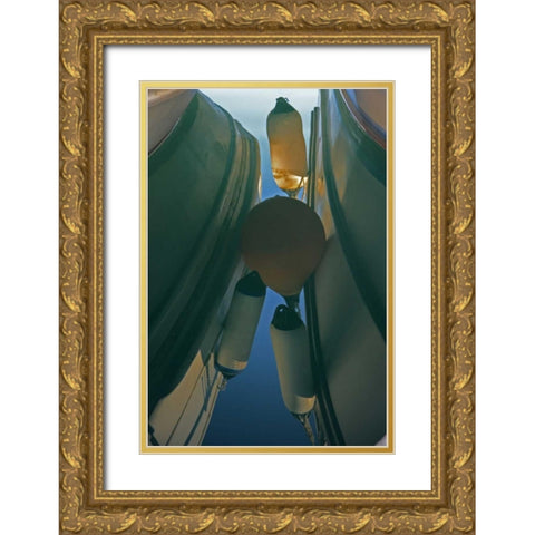 Greece, Paros, Naoussa Fishing boats and floats Gold Ornate Wood Framed Art Print with Double Matting by Noble Gardner, Nancy