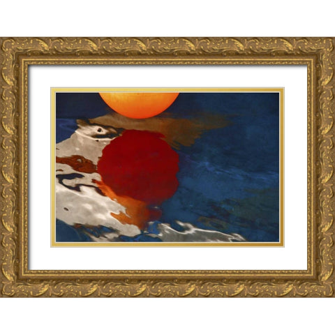 Greece, Aegean Fishing boat creates reflection Gold Ornate Wood Framed Art Print with Double Matting by Noble Gardner, Nancy