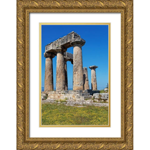Greece-Corinth Ruins of Temple of Apollo  Gold Ornate Wood Framed Art Print with Double Matting by Jaynes Gallery