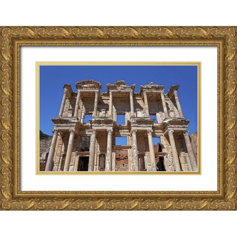 Turkey-Ephesus Facade ruins of Celsus Library in ancient city  Gold Ornate Wood Framed Art Print with Double Matting by Jaynes Gallery