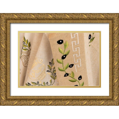 Traditional Grecian motif souvenir textile Gold Ornate Wood Framed Art Print with Double Matting by Hopkins, Cindy Miller
