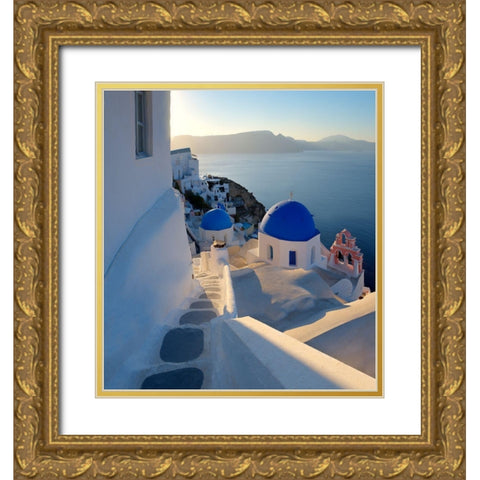Santorini-Greece on the Mediterranean Sea Gold Ornate Wood Framed Art Print with Double Matting by Steve Mohlenkamp