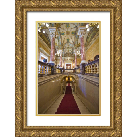 Hungary, Budapest Parliament Building Interior Gold Ornate Wood Framed Art Print with Double Matting by Zuckerman, Jim