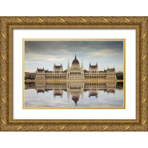 Hungary, Budapest Parliament Building Gold Ornate Wood Framed Art Print with Double Matting by Zuckerman, Jim