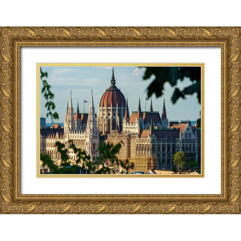 Hungarys Parliament-built between 1884-1902 is the countrys largest building-It has 691 rooms and s Gold Ornate Wood Framed Art Print with Double Matting by Haseltine, Tom