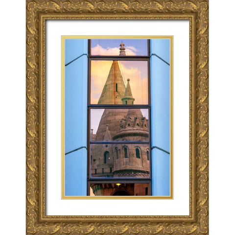Reflection of Fishermans Bastion next to Matyas Church-Castle Hill-Buda side of Central Budapest-Ca Gold Ornate Wood Framed Art Print with Double Matting by Haseltine, Tom