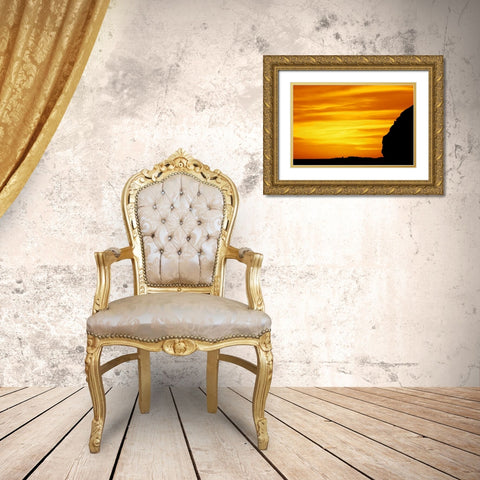 Iceland Silhouette of cliffs at sunset Gold Ornate Wood Framed Art Print with Double Matting by Morris, Arthur