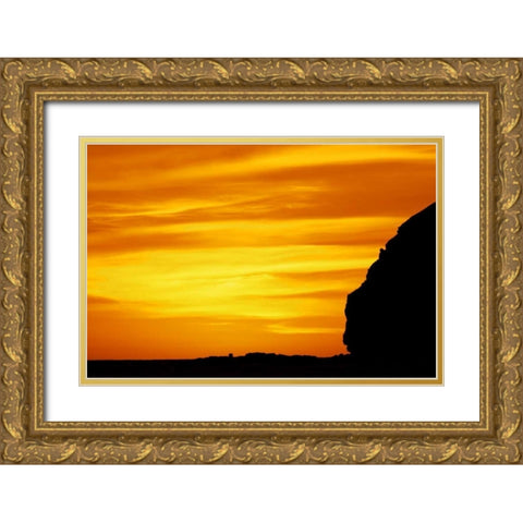 Iceland Silhouette of cliffs at sunset Gold Ornate Wood Framed Art Print with Double Matting by Morris, Arthur