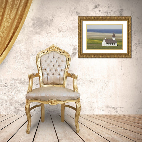 Iceland Isolated Christian church near the beach Gold Ornate Wood Framed Art Print with Double Matting by Morris, Arthur