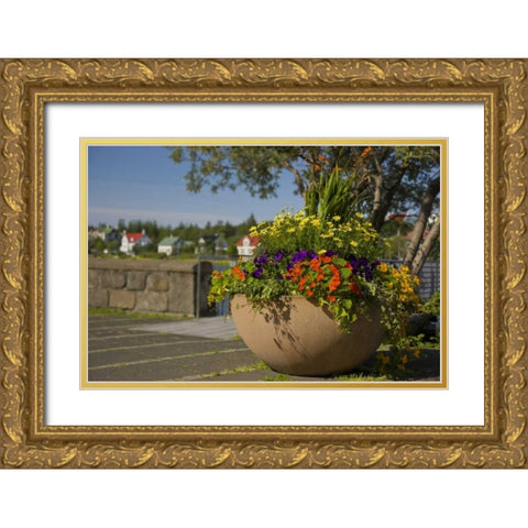 Iceland, Reykjavik A large flower-filled vase Gold Ornate Wood Framed Art Print with Double Matting by Grall, Don
