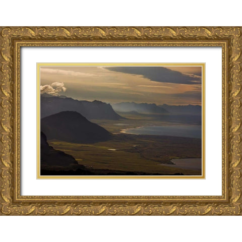 Iceland, Snaefellsnes Sunset bathes the coast Gold Ornate Wood Framed Art Print with Double Matting by Grall, Don