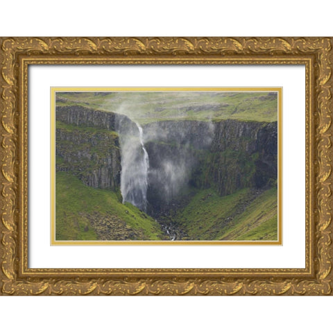 Iceland, Snaefellsnes Grundarfoss Falls Gold Ornate Wood Framed Art Print with Double Matting by Grall, Don
