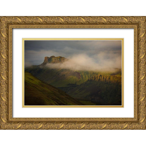 Iceland Low cloudsover mountain ridges at sunset Gold Ornate Wood Framed Art Print with Double Matting by Grall, Don