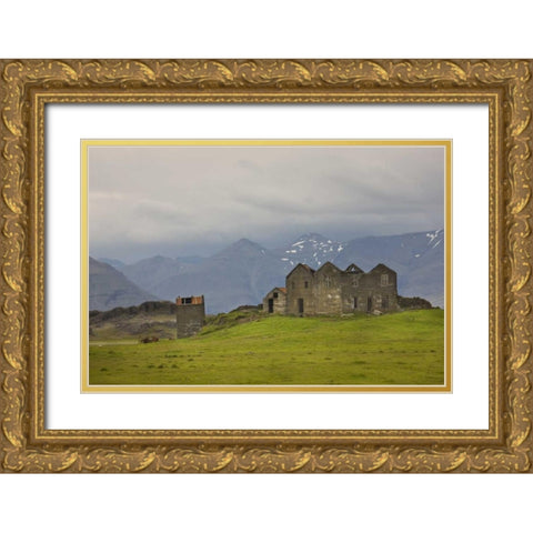 Iceland Abandoned farmhouse on a hill Gold Ornate Wood Framed Art Print with Double Matting by Grall, Don