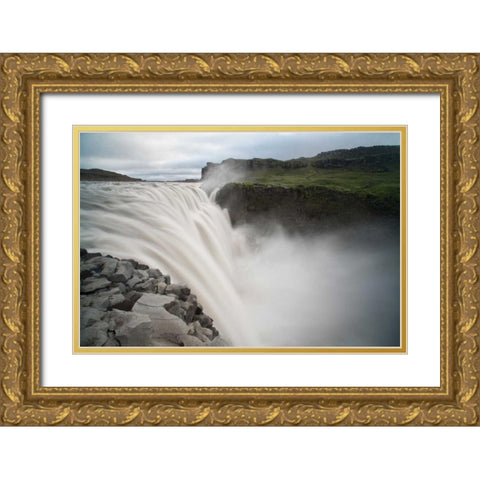 Iceland, Jokulsargljufur NP Dettifoss Waterfall Gold Ornate Wood Framed Art Print with Double Matting by Grall, Don
