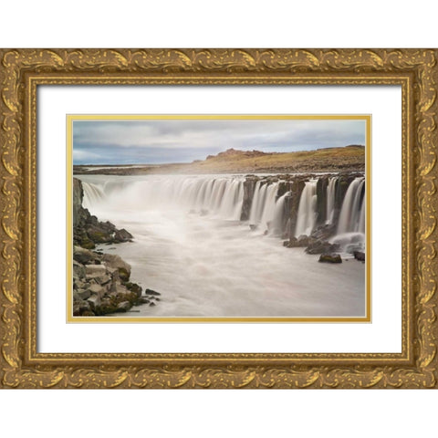 Iceland, Jokulsargljufur NP Selfoss Waterfall Gold Ornate Wood Framed Art Print with Double Matting by Grall, Don