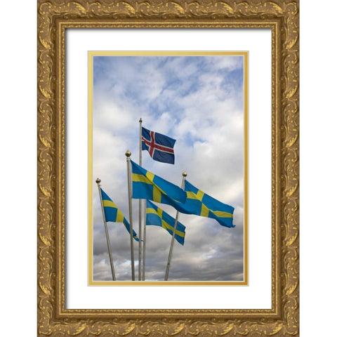 Iceland The national flag of Norway and Sweden Gold Ornate Wood Framed Art Print with Double Matting by Grall, Don