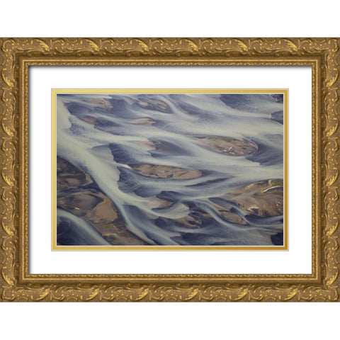 Iceland, Reykjavik Aerial of Holsa River delta Gold Ornate Wood Framed Art Print with Double Matting by Anon, Josh