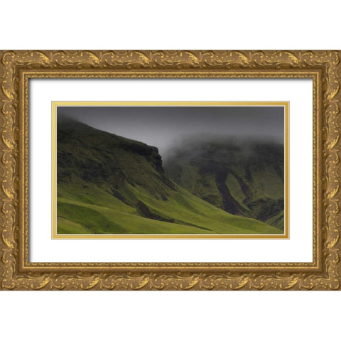 Iceland Misty mountainside landscape Gold Ornate Wood Framed Art Print with Double Matting by Young, Bill