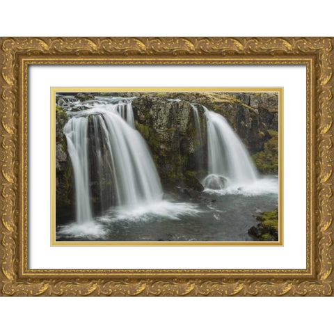 Iceland, Snaefellsnes Waterfall flow from cliff Gold Ornate Wood Framed Art Print with Double Matting by Illg, Cathy and Gordon