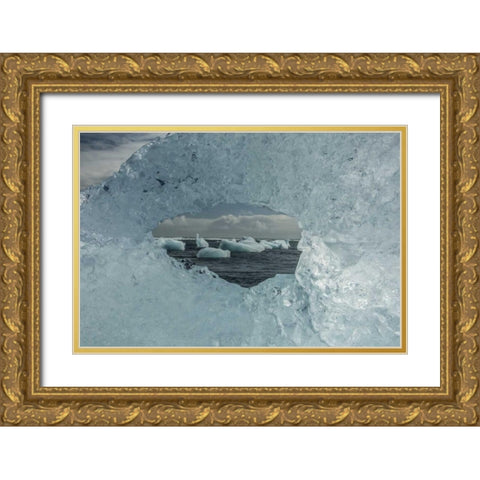 Iceland Icebergs viewed through hole in ice Gold Ornate Wood Framed Art Print with Double Matting by Illg, Cathy and Gordon