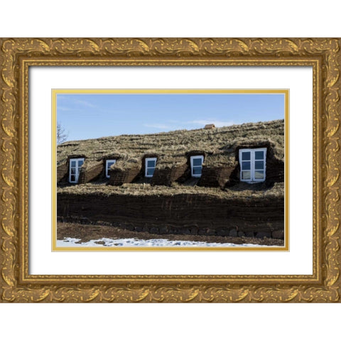 Iceland, Glumbaer Home made out of sod Gold Ornate Wood Framed Art Print with Double Matting by Young, Bill