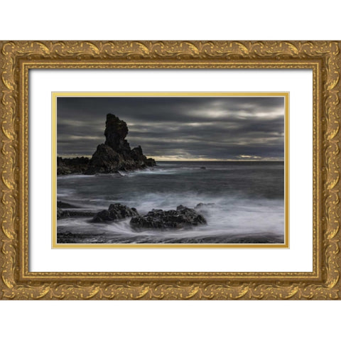 Iceland, Dritvik Stormy shoreline scenic Gold Ornate Wood Framed Art Print with Double Matting by Young, Bill