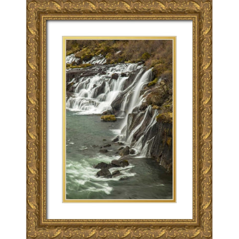 Iceland, Hraunfossar Waterfall over rocks Gold Ornate Wood Framed Art Print with Double Matting by Illg, Cathy and Gordon