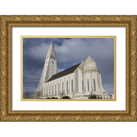 Iceland, Reykjavik Hallgrimskirkja Church Gold Ornate Wood Framed Art Print with Double Matting by Young, Bill