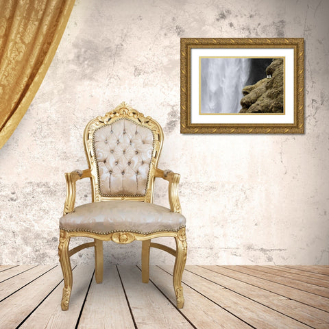 Iceland Close-up of Skogafoss waterfall Gold Ornate Wood Framed Art Print with Double Matting by Young, Bill