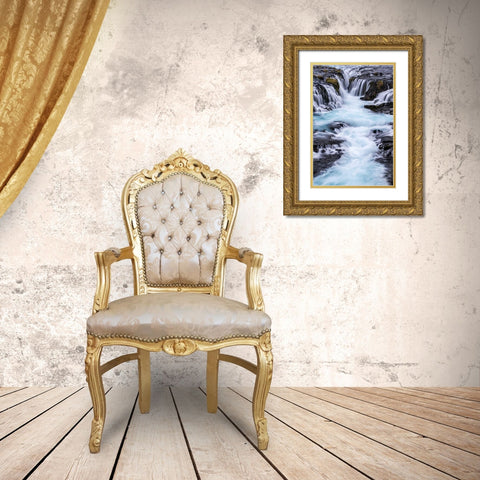 Iceland, Bruarfoss Waterfalls flow into river Gold Ornate Wood Framed Art Print with Double Matting by Kirkland, Dennis