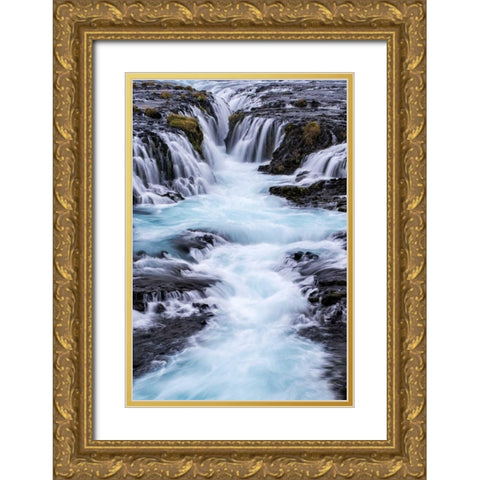 Iceland, Bruarfoss Waterfalls flow into river Gold Ornate Wood Framed Art Print with Double Matting by Kirkland, Dennis