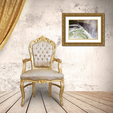 Iceland, Misty Gulfoss Waterfall and river Gold Ornate Wood Framed Art Print with Double Matting by Kirkland, Dennis