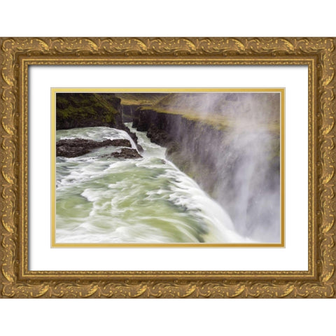Iceland, Misty Gulfoss Waterfall and river Gold Ornate Wood Framed Art Print with Double Matting by Kirkland, Dennis