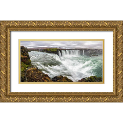 Iceland, Godafoss Scenic of waterfall Gold Ornate Wood Framed Art Print with Double Matting by Kirkland, Dennis