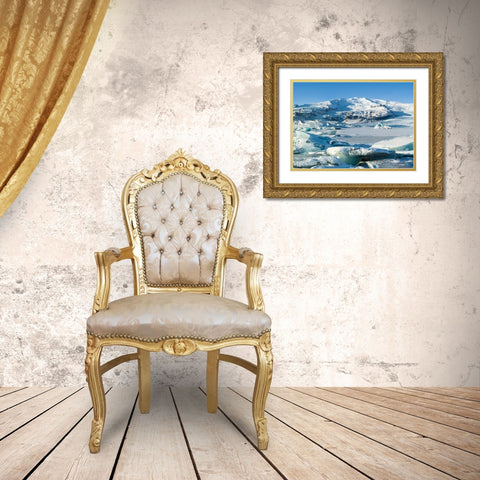 Glacier Fjallsjoekull and frozen glacial lake Fjallsarlon in Vatnajokull National Park Gold Ornate Wood Framed Art Print with Double Matting by Zwick, Martin